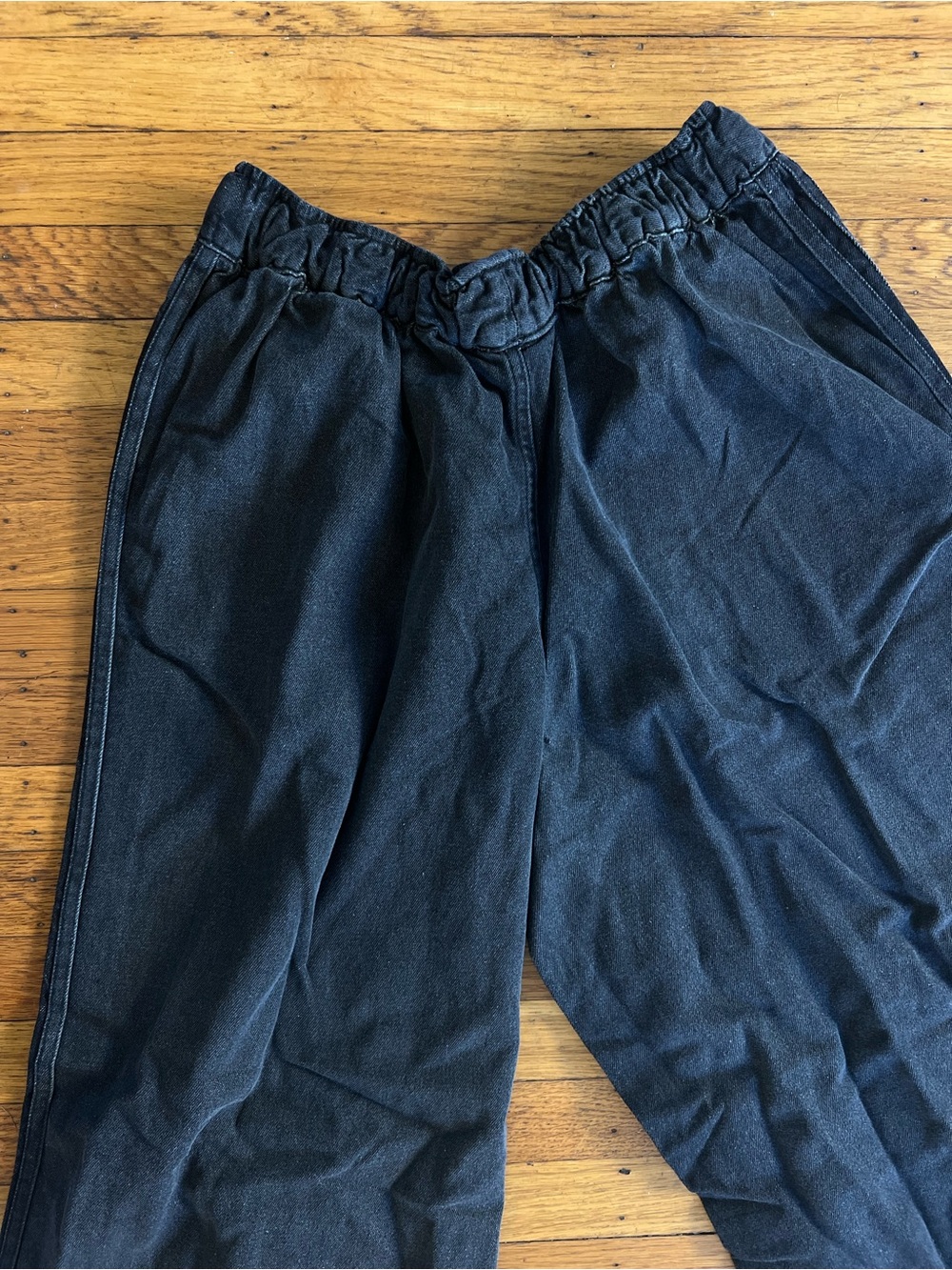 NWT Adidas True Black Denim Drawstring Track Pants Womens Sz 8 Athletic Wide Leg - Picture 9 of 9
